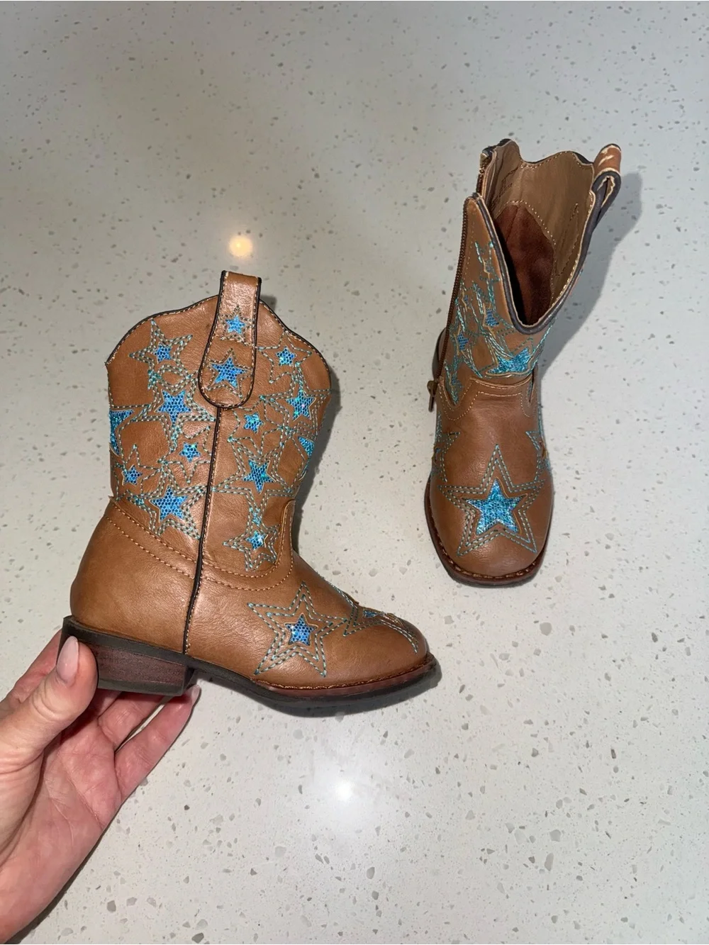 Wonder Nation Tan Cowboy Boots with Blue Star Embroidery